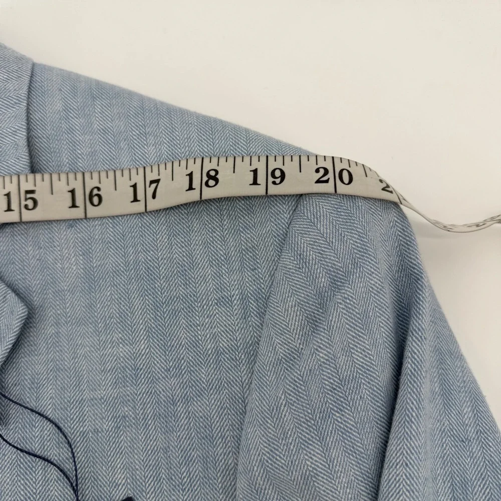 Stafford Sport Coat Mens 46S Light Blue Linen Cotton Herringbone Classic Blazer
